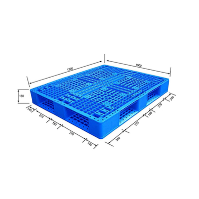 Blauwe pp-HDPE Plastic Pallets Dynamische Lading 1200KG 1200×1000×150mm
